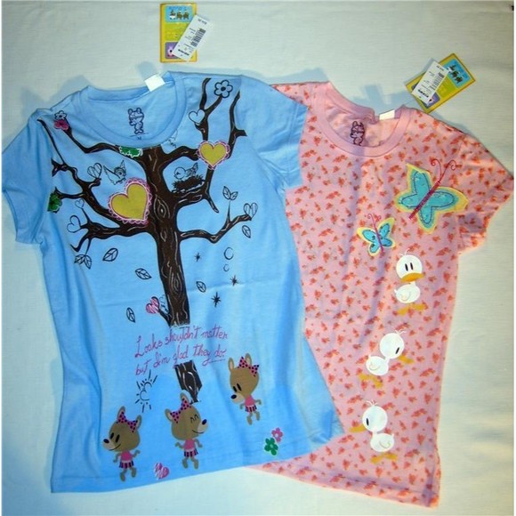 Y2K Jim Benton T Shirts JUST JIMMY Juniors Set of 2 1 Pink 1 Blue NEW Old Stock - Picture 1 of 5